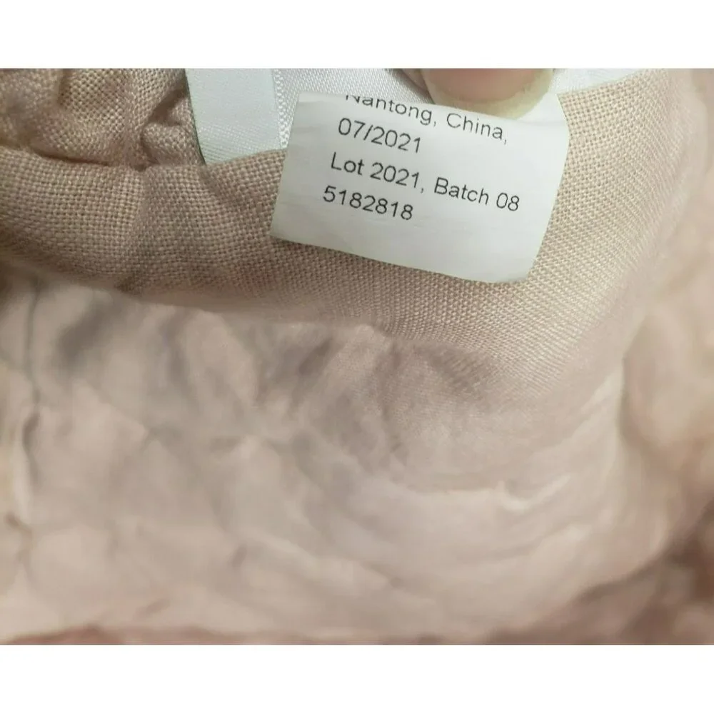 Pottery Barn Ruffle Belgian Linen Baby Quilt Lt Pink 36x50 NWOT Mono Natasha